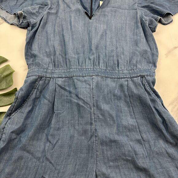 Banana Republic Womens Chambray Romper Shorts Size 12 New Blue Flutter Sleeve - Picture 3 of 11